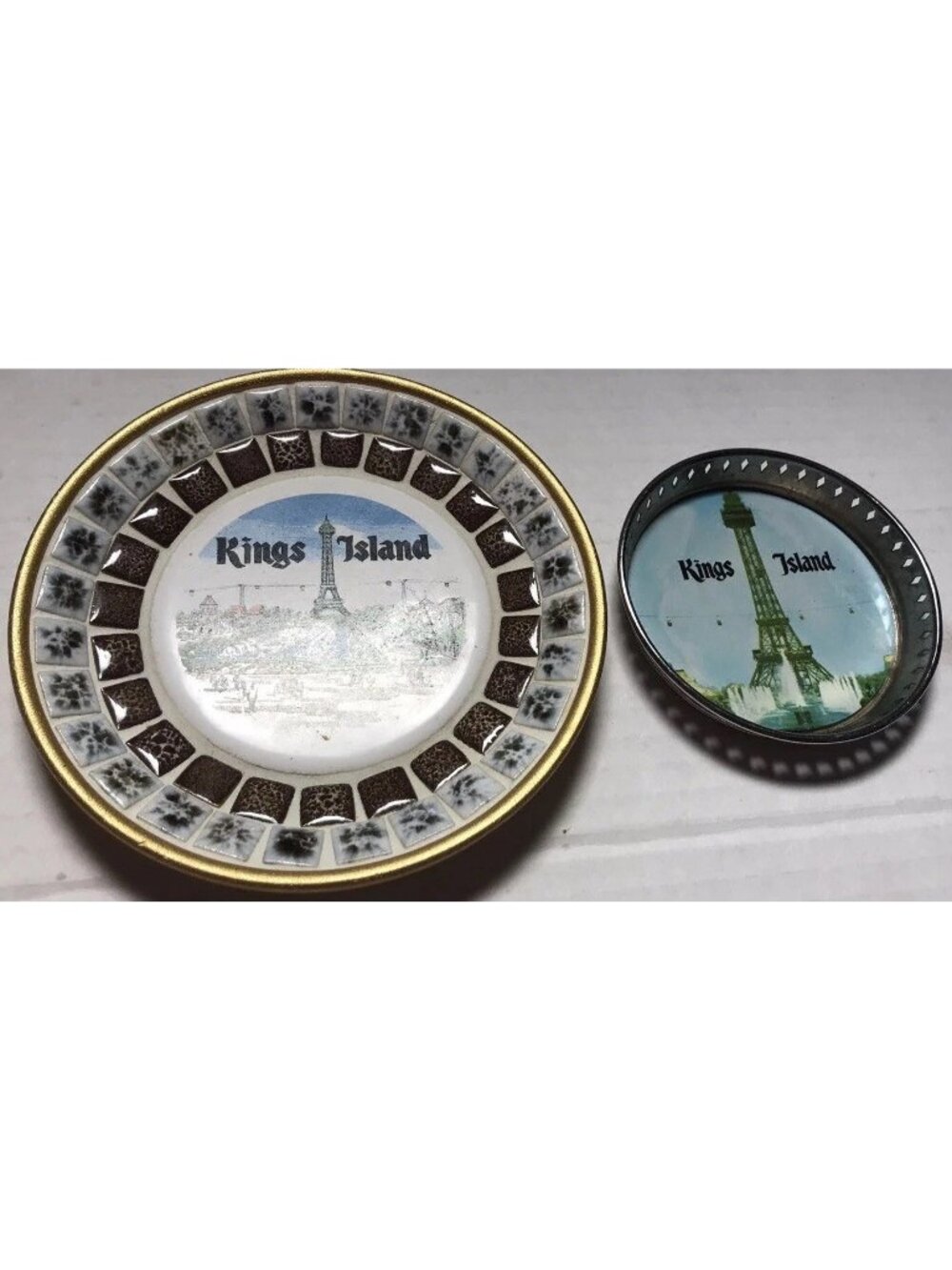 Vintage Kings Island Amusement Park Trinket Souvenirs One Tile and One Tin Japan